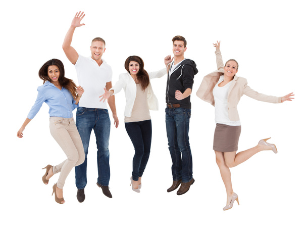 An Excited Multi Racial People Cheering In Front Of White Background - Foto, Imagen