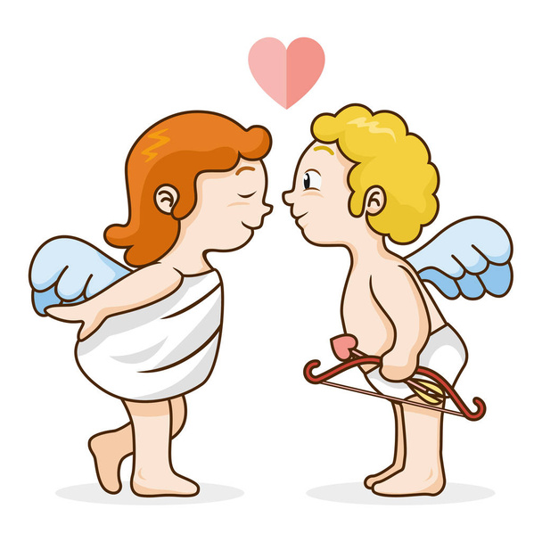 lllustration of cupid girl and cupid boy, vector - Διάνυσμα, εικόνα