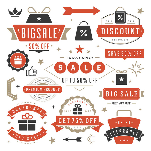 Sale Tags and Labels Design Vector Vintage Set - Vector, afbeelding