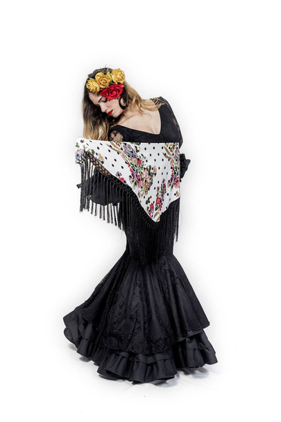 Portrait of young Flamenco dancer in beautiful dress  - Foto, Imagen