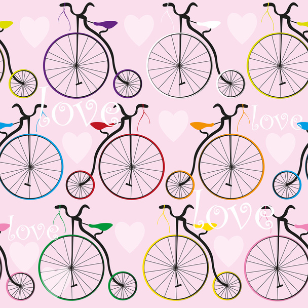 Texture with old bikes and hearts - Vector, Image