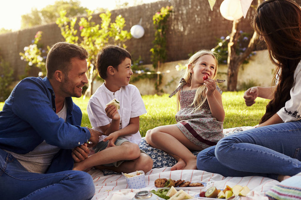 Family enjoying backyard picnic - Foto, afbeelding