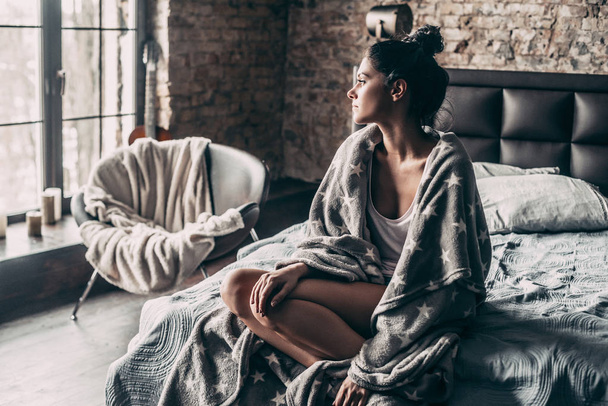 Gorgeous woman covered by blanket - Photo, Image