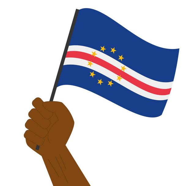 Main tenant et hissant le drapeau national du Cap Vert
 - Vecteur, image
