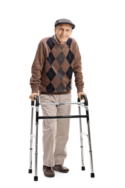 Happy senior using a walker - Фото, изображение