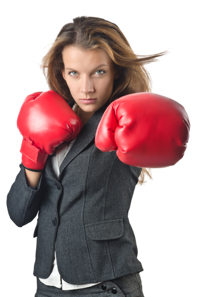 Giovane donna d'affari nel concetto di boxe
 - Foto, immagini