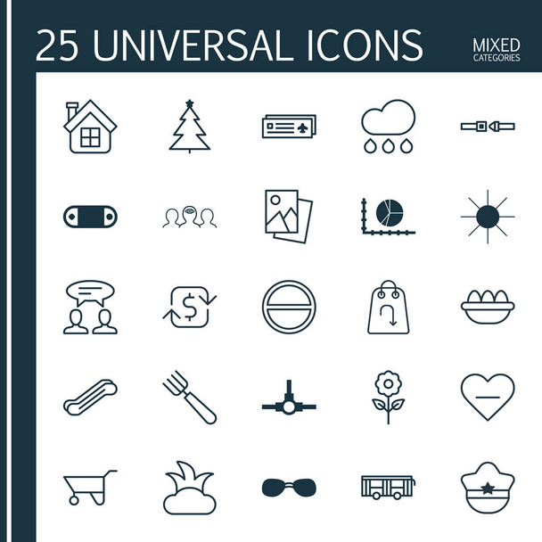 Sada 25 univerzální upravitelné ikon. Lze použít pro webové, mobilní a návrhu aplikací. Obsahuje prvky, bydlení, zahrada vidlice, Sunshine a další. - Vektor, obrázek