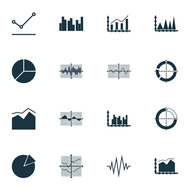 Grafikonok, diagramok és statisztikai ikonok. Prémium minőségű szimbólumgyűjtemény. Az ikonok használhatók web, app és UI tervezéshez.. - Vektor, kép