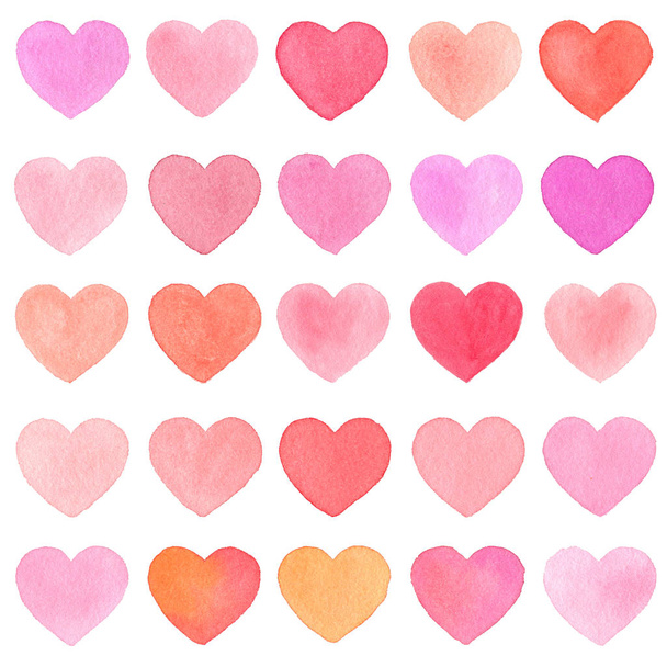 Watercolor heart pattern on white background.   - Photo, Image