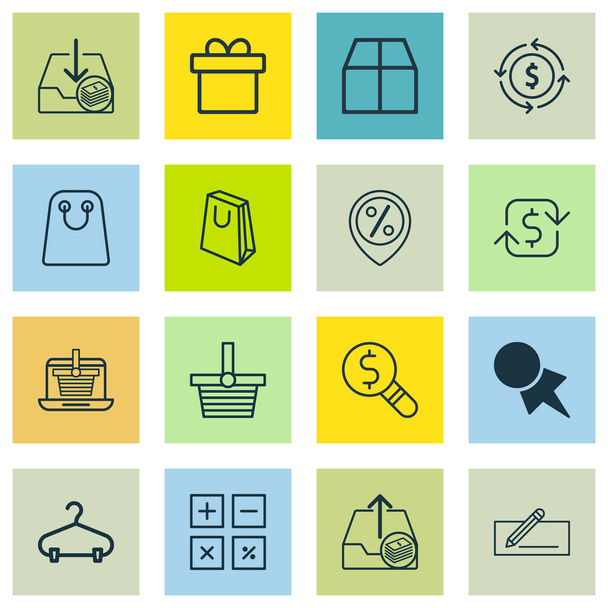 Set Of 16 Ecommerce Icons. Includes Present, Money Transfer, Business Inspection And Other Symbols. Beautiful Design Elements. - Wektor, obraz