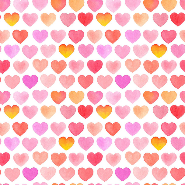 Seamless pattern with watercolor heart on white background. - Photo, Image