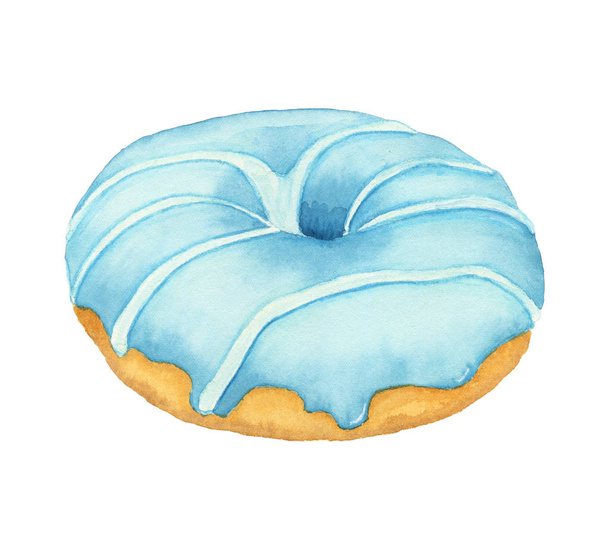 Aquarel donut met blauw glazuur  - Foto, afbeelding