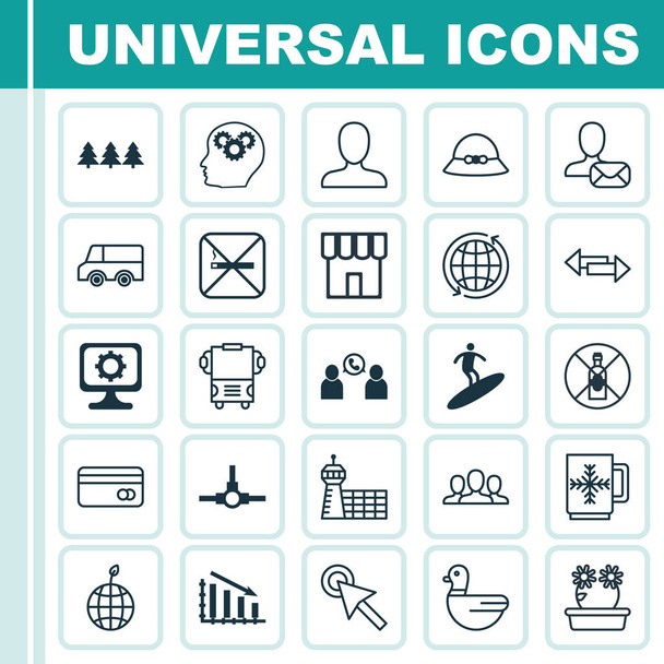 Set de 25 iconos editables universales. Puede ser utilizado para el diseño web, móvil y de aplicaciones. Incluye elementos tales como Boardsports, perfil web, gráfico de fallos y más
. - Vector, imagen
