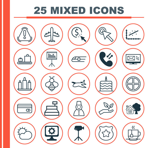 Satz von 25 universell editierbaren Symbolen. kann für Web-, Mobil- und App-Design verwendet werden. beinhaltet Elemente wie Camcorder, Ranch Home, positive und mehr. - Vektor, Bild
