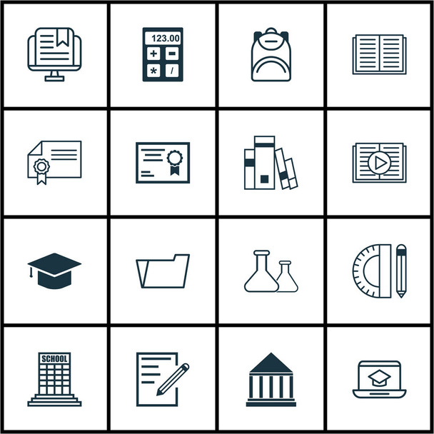 Set Of 16 Education Icons. Includes Graduation, Document Case, Opened Book And Other Symbols. Beautiful Design Elements. - Vector, Image