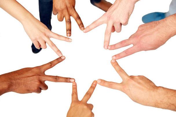 group of international people showing peace sign - 写真・画像