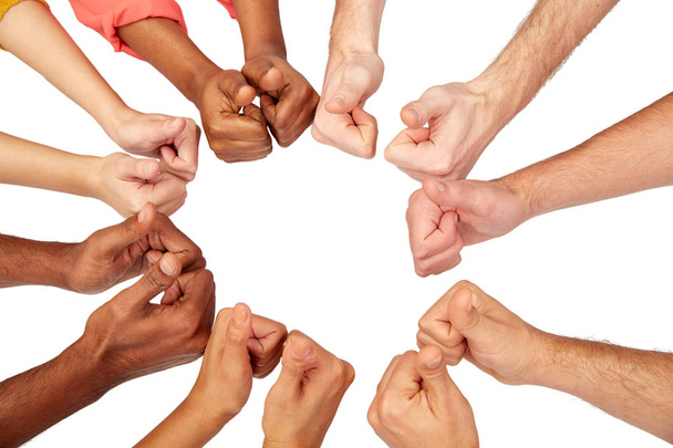 hands of international people showing thumbs up - Foto, Bild