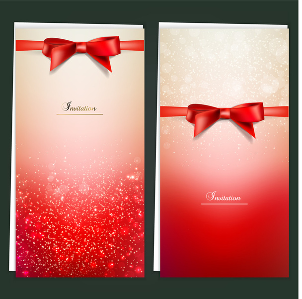 Elegant greeting cards with red bows and copy space. Vector illu - Vecteur, image