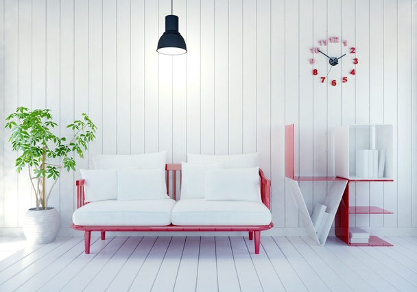 Witte moderne kamer interieur met woord Love boek plank voor Valentijnsdag, 3D-rendering - Foto, afbeelding