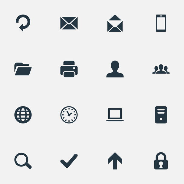 Conjunto de 16 iconos de aplicación simple. Se pueden encontrar elementos tales como usuario, Smartphone, Caso de la computadora y otros
. - Vector, Imagen