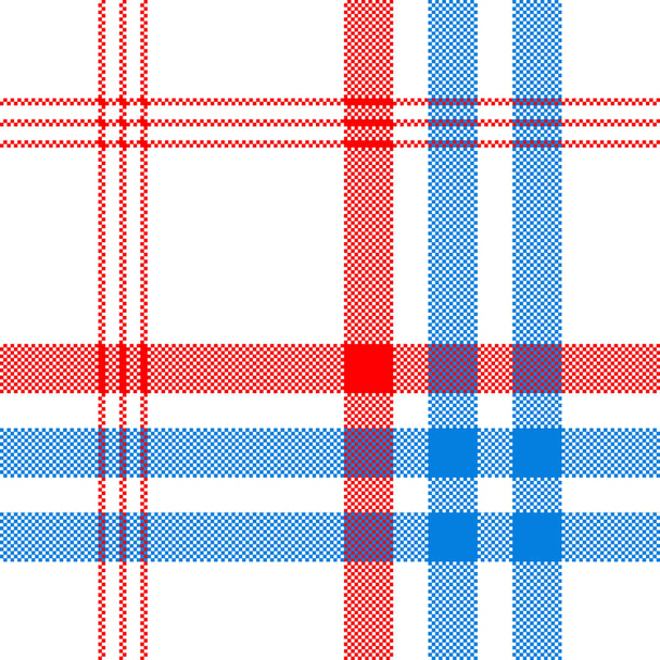 Έλεγχος λευκό ύφασμα με κόκκινο και μπλε ρίγες χωρίς ραφή πρότυπο - Διάνυσμα, εικόνα