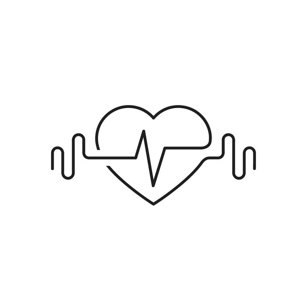 Contorno cardíaco vectorial, mancuernas y un cardiograma. Icono que simboliza el deporte de salud. Estilo de vida. Línea de arte
 - Vector, imagen