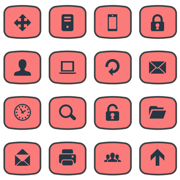 Set Of 16 Simple Practice Icons. Can Be Found Such Elements As Open Padlock, Message, User And Other. - Wektor, obraz