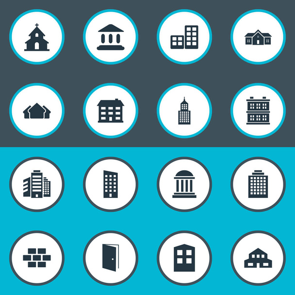 Set Of 16 Simple Structure Icons. Can Be Found Such Elements As Booth, Gate, Block And Other. - Vector, Image