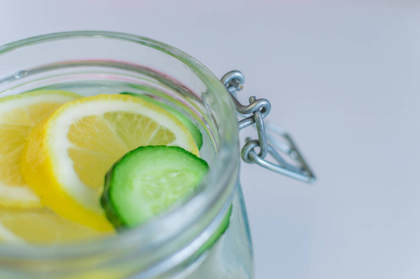 water with lemon and cucumber detox - Fotoğraf, Görsel