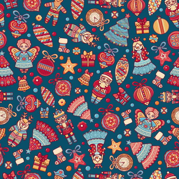 Christmas toys. Seamless pattern. Holiday background. Best for greeting cards - Vector, Image