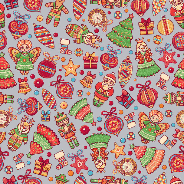 Christmas toys. Seamless pattern. Holiday background. Best for greeting car - Vector, Image
