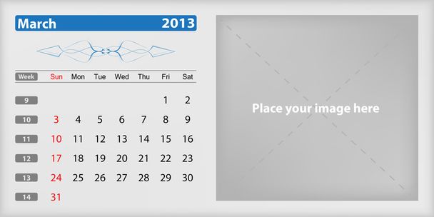 カレンダー 2013 年 3 月 - ベクター画像