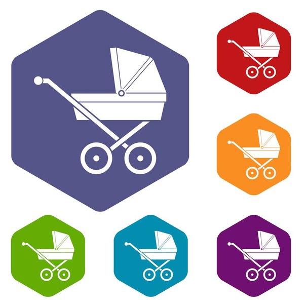 Baby carriage icons set - Vetor, Imagem