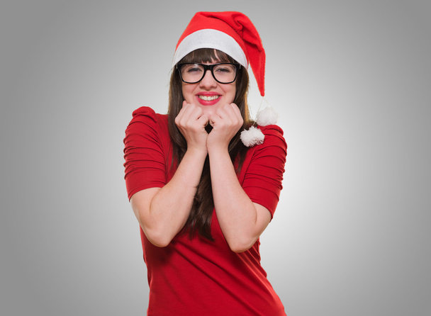 excited christmas woman wearing glasses - Zdjęcie, obraz