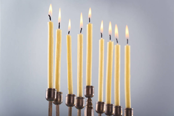 Menorah with candles for Hanukkah - Zdjęcie, obraz