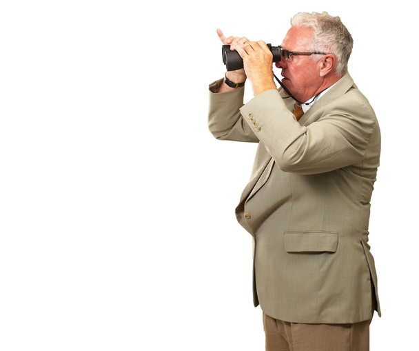 Senior Man Looking Through Binoculars - Foto, Imagen
