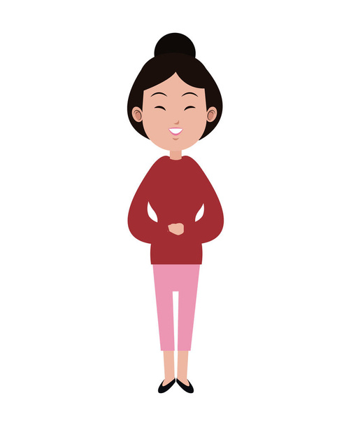 leuke Aziatische vrouw broodje haar volwassen roze broek - Vector, afbeelding