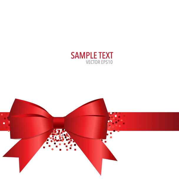 Card with red ribbon and bow. Vector illustration - Вектор,изображение