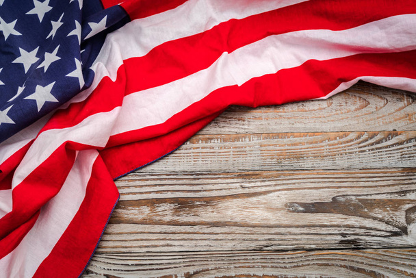 American flag on wood background . - Φωτογραφία, εικόνα