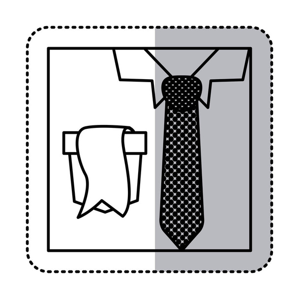 Силуэт наклейки с крупным планом формальной рубашки с точечным галстуком и этикеткой в кармане
 - Вектор,изображение