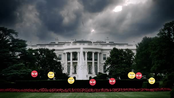 Emoticons arrabbiati volano attraverso la Casa Bianca con le nuvole scure sopra
 - Filmati, video