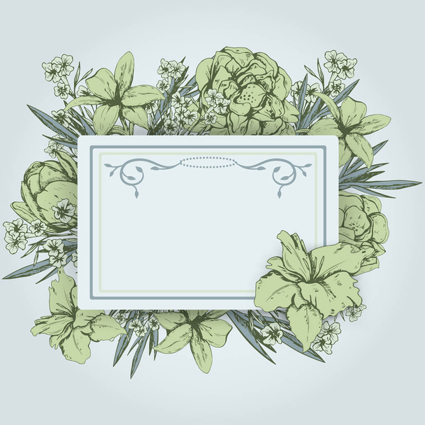 Uitnodigingskaart met bloem sjabloon. Bloem florale achtergrond. Vectorillustratie. - Vector, afbeelding