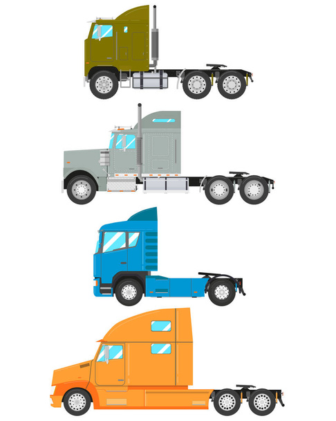 Conjunto de caminhão-trator antigo e moderno isolado sobre fundo branco. Ilustração vetorial
 - Vetor, Imagem