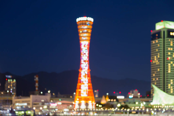 Bokeh licht Kobe haven toren nacht zicht wazig - Foto, afbeelding