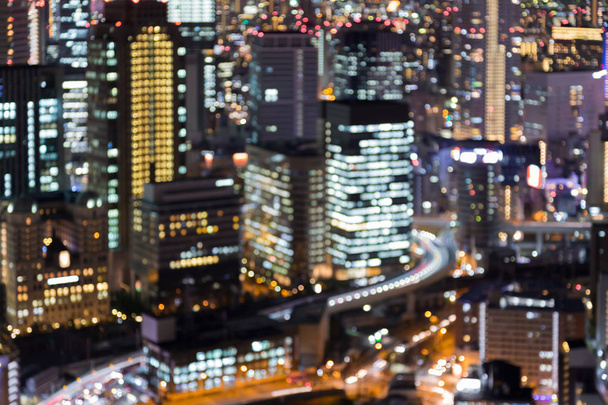 Stadt Geschäftsviertel von Osaka verschwommen Bokeh Lichter Nachtsicht - Foto, Bild
