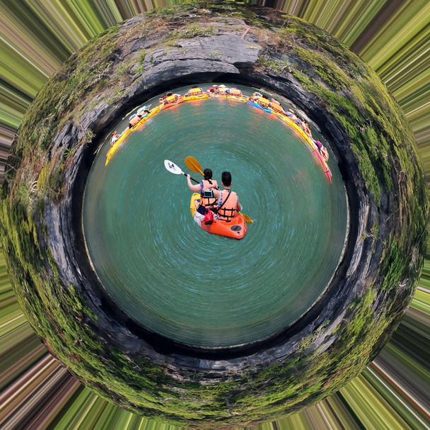 Kayak en la isla.Imagen de diseño del círculo
. - Foto, Imagen