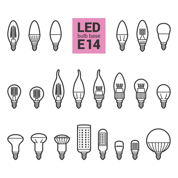 led luz E14 bombillas vector contorno icono conjunto
 - Vector, Imagen