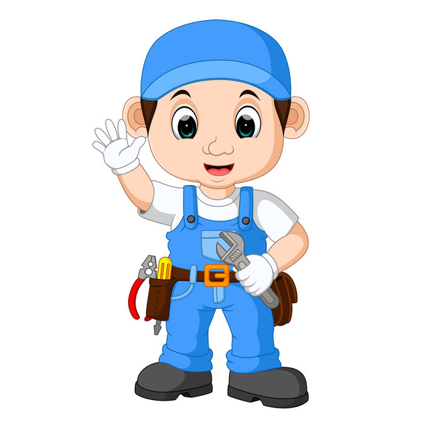 Cartoon illustration of a mechanic - Vektör, Görsel