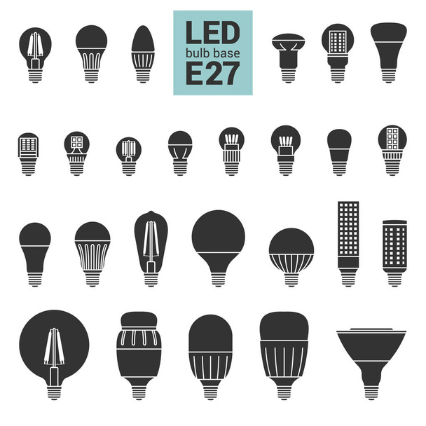Ensemble d'icônes de silhouette vectorielle d'ampoules LED E27
 - Vecteur, image