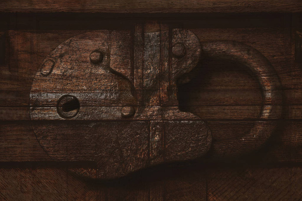 abstract creative background, double exposure lock and old wooden surface - Photo, Image